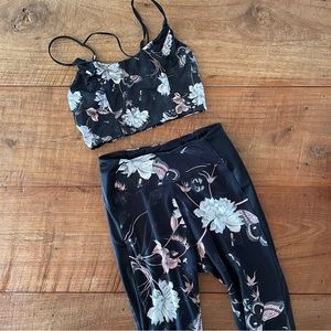 Victoria’s Secret Black Floral Leggings and Matching Sports Bra